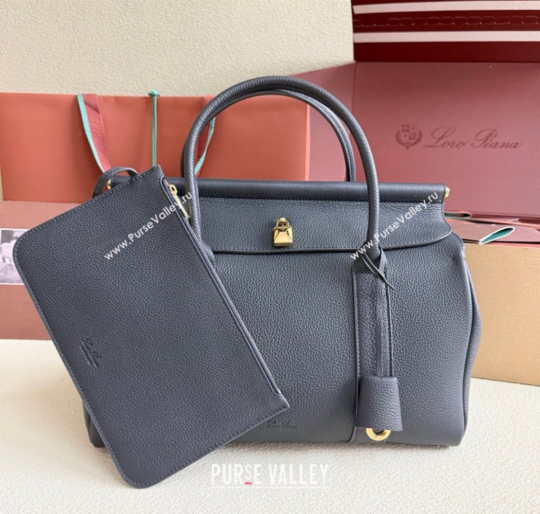 Loro Piana Loom Top Handle bag L32 in Grained Calfskin Leather Dark Royal Blue 2025 0925 (XLU-250925110)
