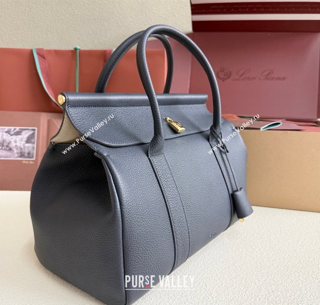 Loro Piana Loom Top Handle bag L32 in Grained Calfskin Leather Dark Royal Blue 2025 0925 (XLU-250925110)