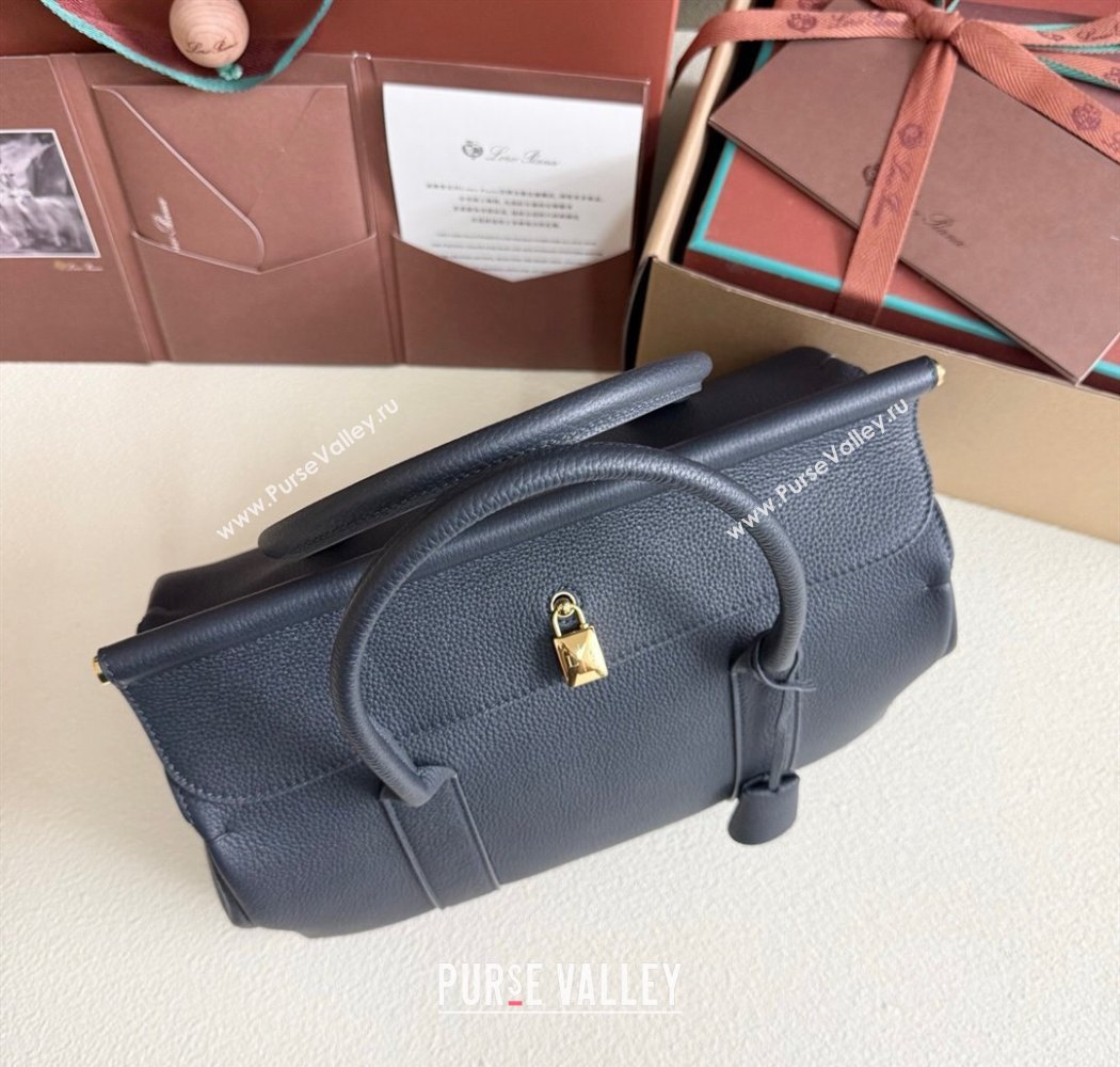 Loro Piana Loom Top Handle bag L32 in Grained Calfskin Leather Dark Royal Blue 2025 0925 (XLU-250925110)