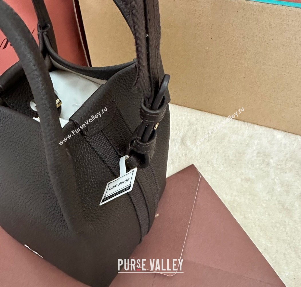 Loro Piana Small Bale Bucket Bag in Grained Calfskin Leather Coffee Brown 2025 0925 (XLU-250925056)