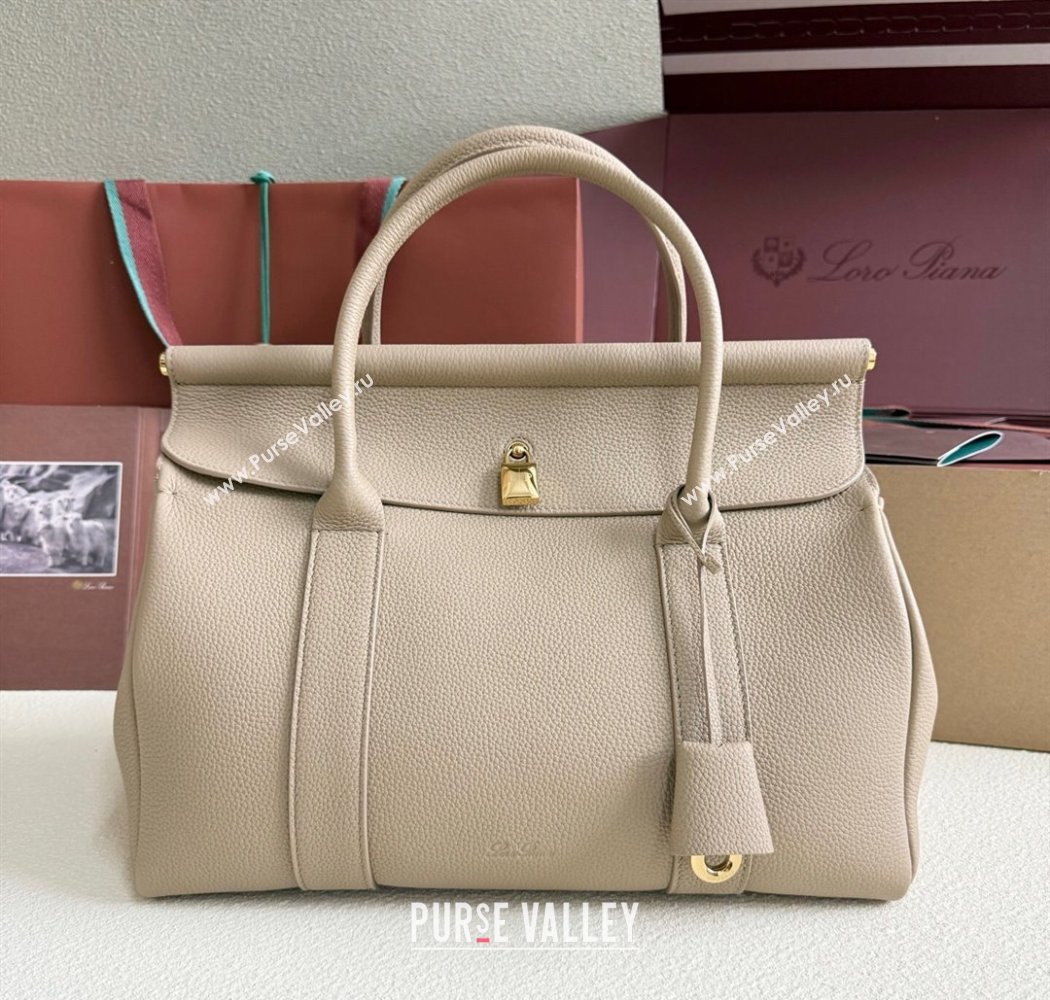 Loro Piana Loom Top Handle bag L32 in Grained Calfskin Leather Beige Grey 2025 0925 (XLU-250925111)