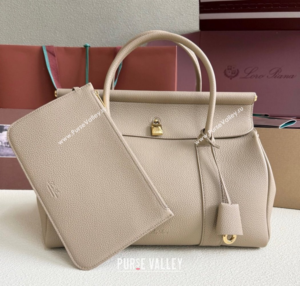 Loro Piana Loom Top Handle bag L32 in Grained Calfskin Leather Beige Grey 2025 0925 (XLU-250925111)