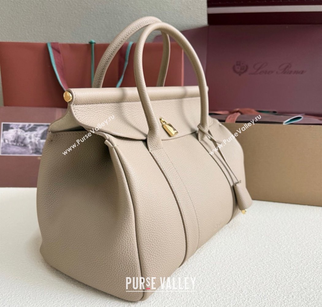 Loro Piana Loom Top Handle bag L32 in Grained Calfskin Leather Beige Grey 2025 0925 (XLU-250925111)
