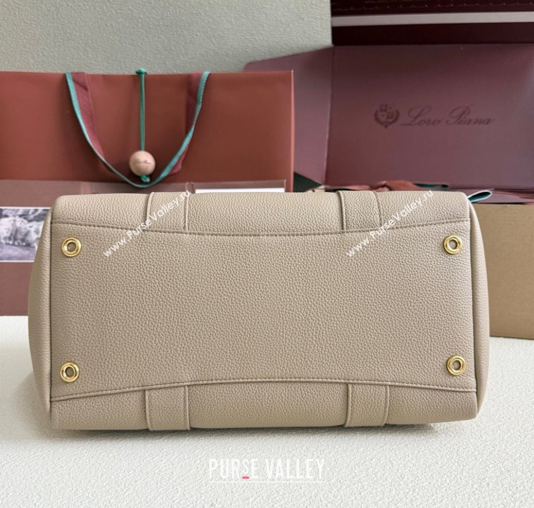 Loro Piana Loom Top Handle bag L32 in Grained Calfskin Leather Beige Grey 2025 0925 (XLU-250925111)