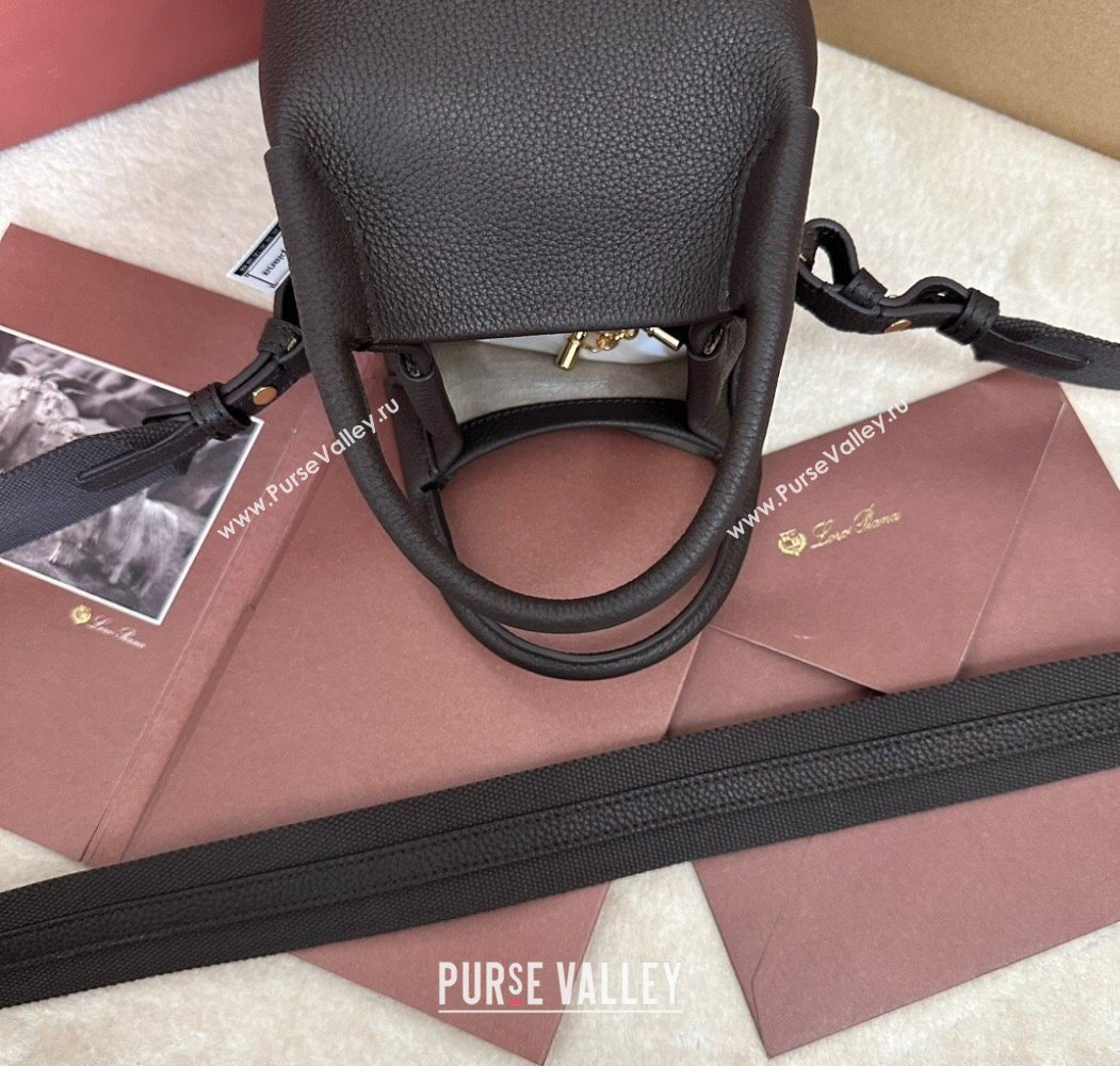Loro Piana Small Bale Bucket Bag in Grained Calfskin Leather Coffee Brown 2025 0925 (XLU-250925056)