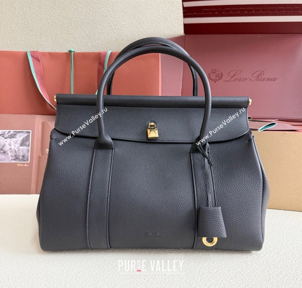 Loro Piana Loom Top Handle bag L32 in Grained Calfskin Leather Black 2025 0925 (XLU-250925112)