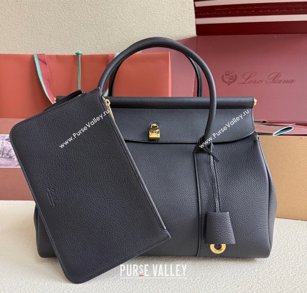 Loro Piana Loom Top Handle bag L32 in Grained Calfskin Leather Black 2025 0925 (XLU-250925112)