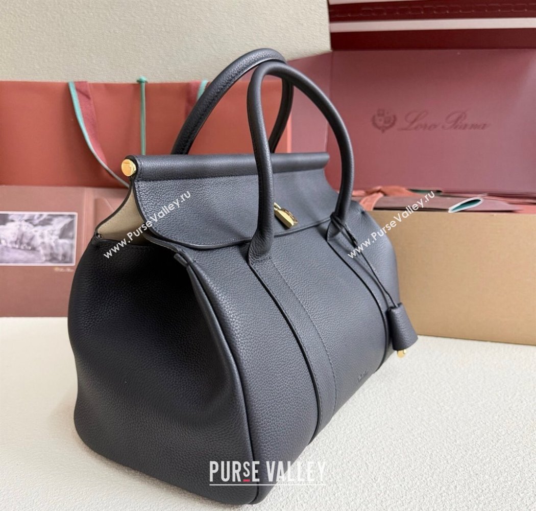 Loro Piana Loom Top Handle bag L32 in Grained Calfskin Leather Black 2025 0925 (XLU-250925112)