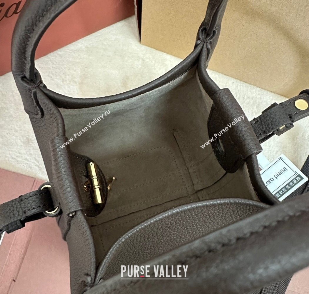 Loro Piana Small Bale Bucket Bag in Grained Calfskin Leather Coffee Brown 2025 0925 (XLU-250925056)