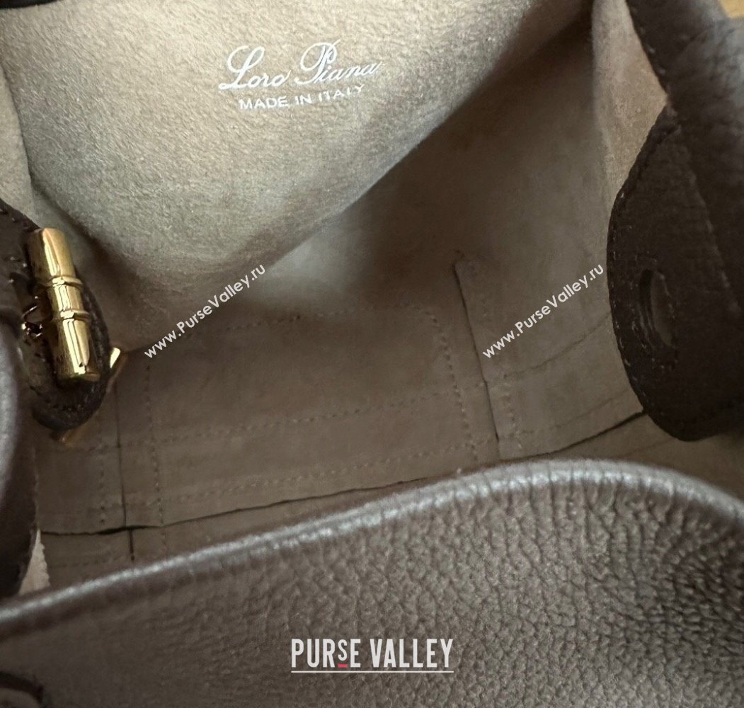 Loro Piana Small Bale Bucket Bag in Grained Calfskin Leather Coffee Brown 2025 0925 (XLU-250925056)