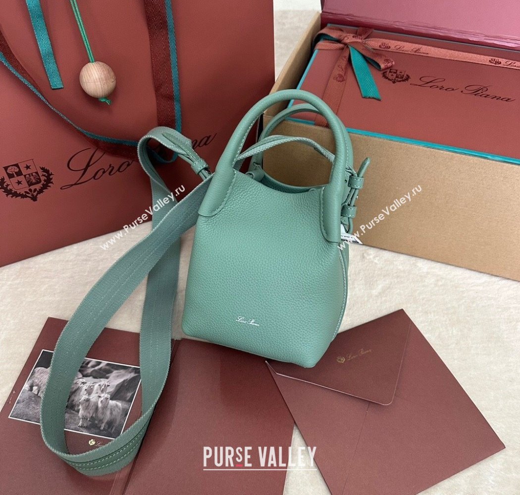 Loro Piana Small Bale Bucket Bag in Grained Calfskin Leather Artemisia Green 2025 0925 (XLU-250925057)