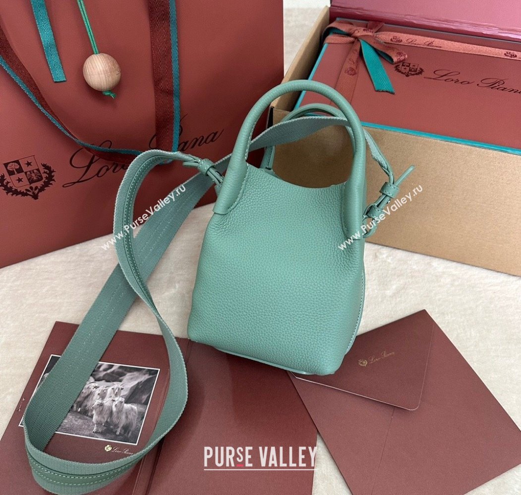 Loro Piana Small Bale Bucket Bag in Grained Calfskin Leather Artemisia Green 2025 0925 (XLU-250925057)