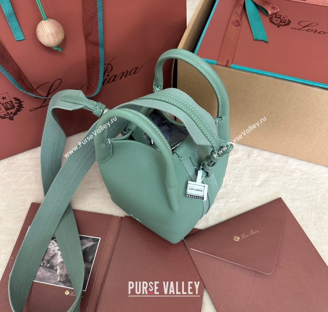 Loro Piana Small Bale Bucket Bag in Grained Calfskin Leather Artemisia Green 2025 0925 (XLU-250925057)