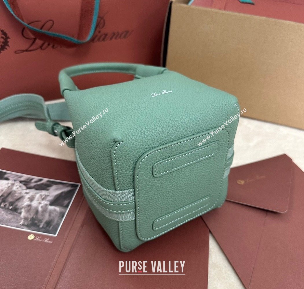Loro Piana Small Bale Bucket Bag in Grained Calfskin Leather Artemisia Green 2025 0925 (XLU-250925057)