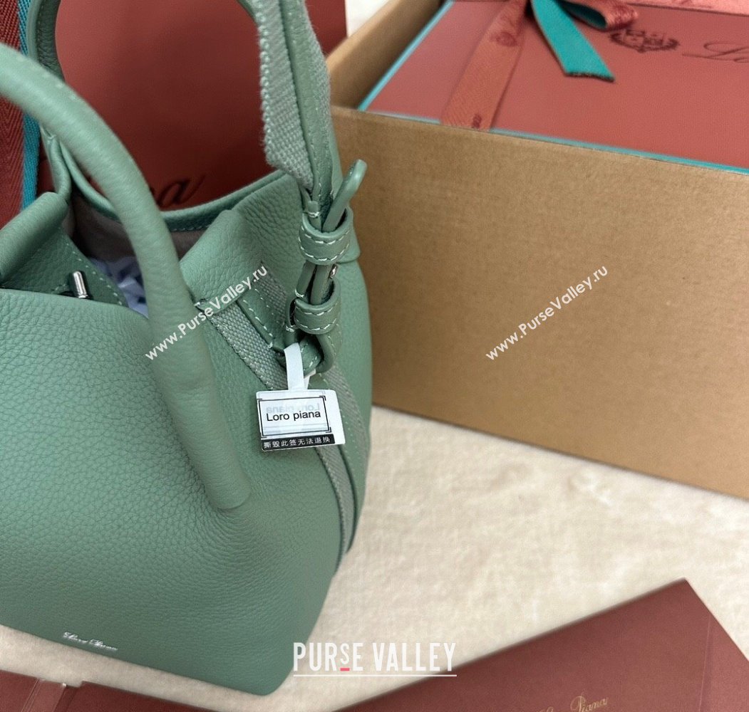Loro Piana Small Bale Bucket Bag in Grained Calfskin Leather Artemisia Green 2025 0925 (XLU-250925057)