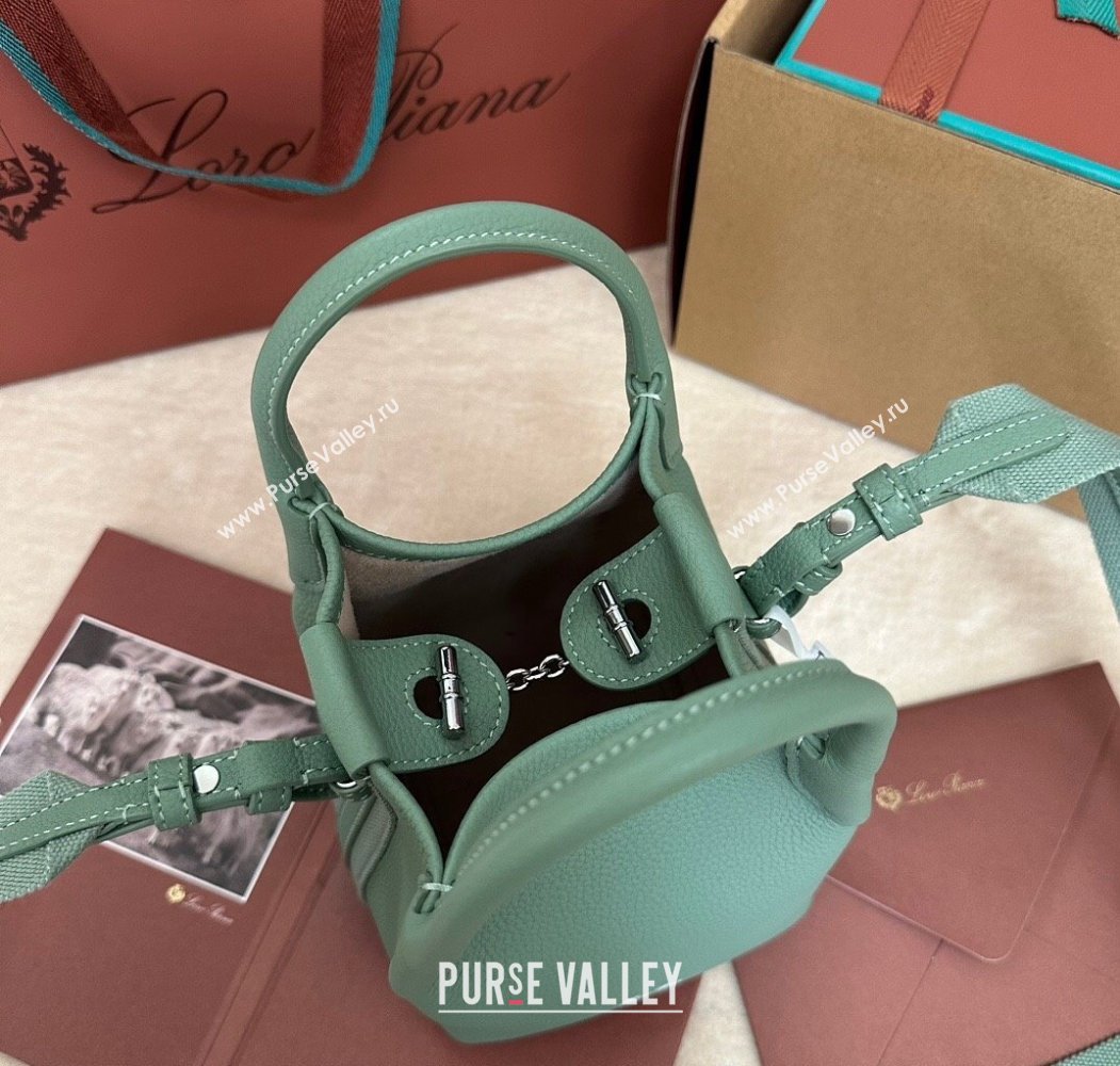 Loro Piana Small Bale Bucket Bag in Grained Calfskin Leather Artemisia Green 2025 0925 (XLU-250925057)