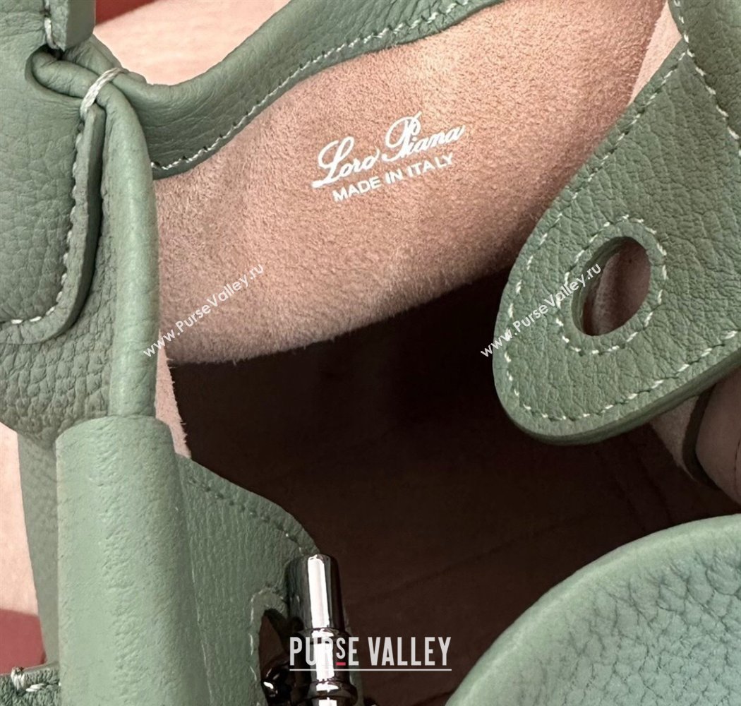Loro Piana Small Bale Bucket Bag in Grained Calfskin Leather Artemisia Green 2025 0925 (XLU-250925057)