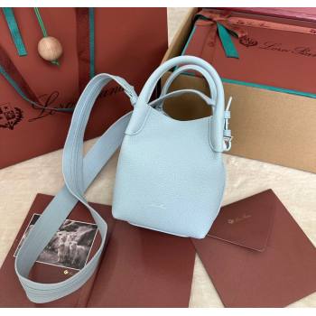 Loro Piana Small Bale Bucket Bag in Grained Calfskin Leather Light Blue 2025 0925 (XLU-250925058)