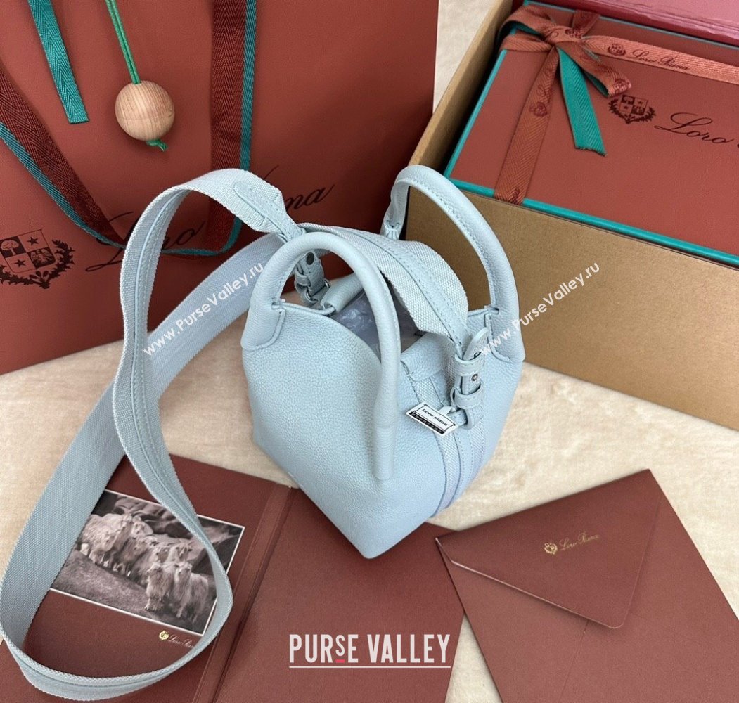 Loro Piana Small Bale Bucket Bag in Grained Calfskin Leather Light Blue 2025 0925 (XLU-250925058)