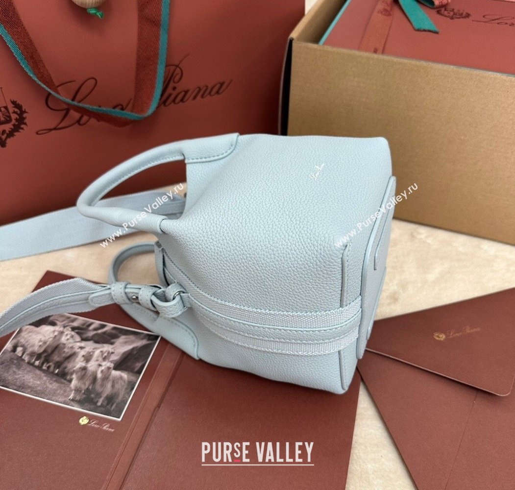 Loro Piana Small Bale Bucket Bag in Grained Calfskin Leather Light Blue 2025 0925 (XLU-250925058)
