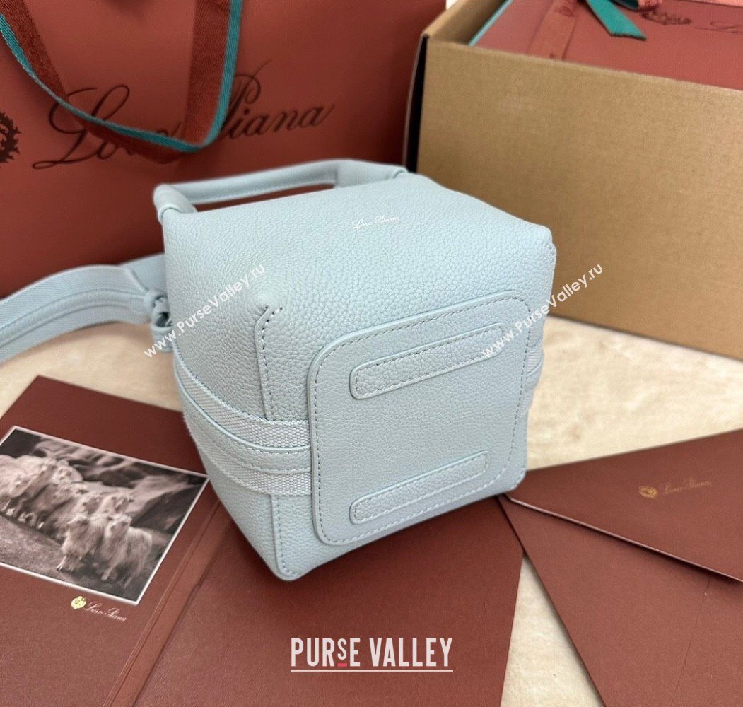 Loro Piana Small Bale Bucket Bag in Grained Calfskin Leather Light Blue 2025 0925 (XLU-250925058)