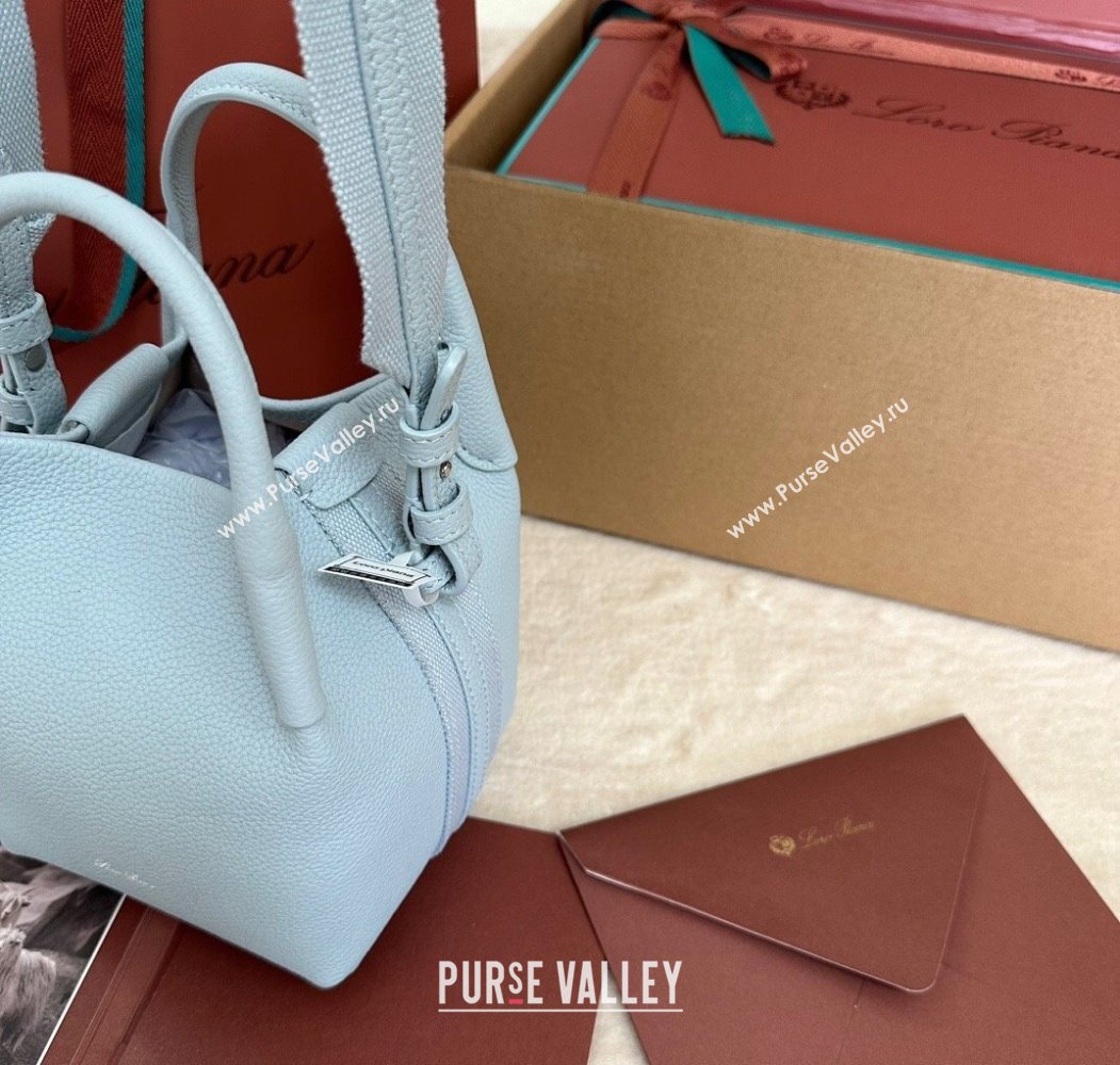 Loro Piana Small Bale Bucket Bag in Grained Calfskin Leather Light Blue 2025 0925 (XLU-250925058)