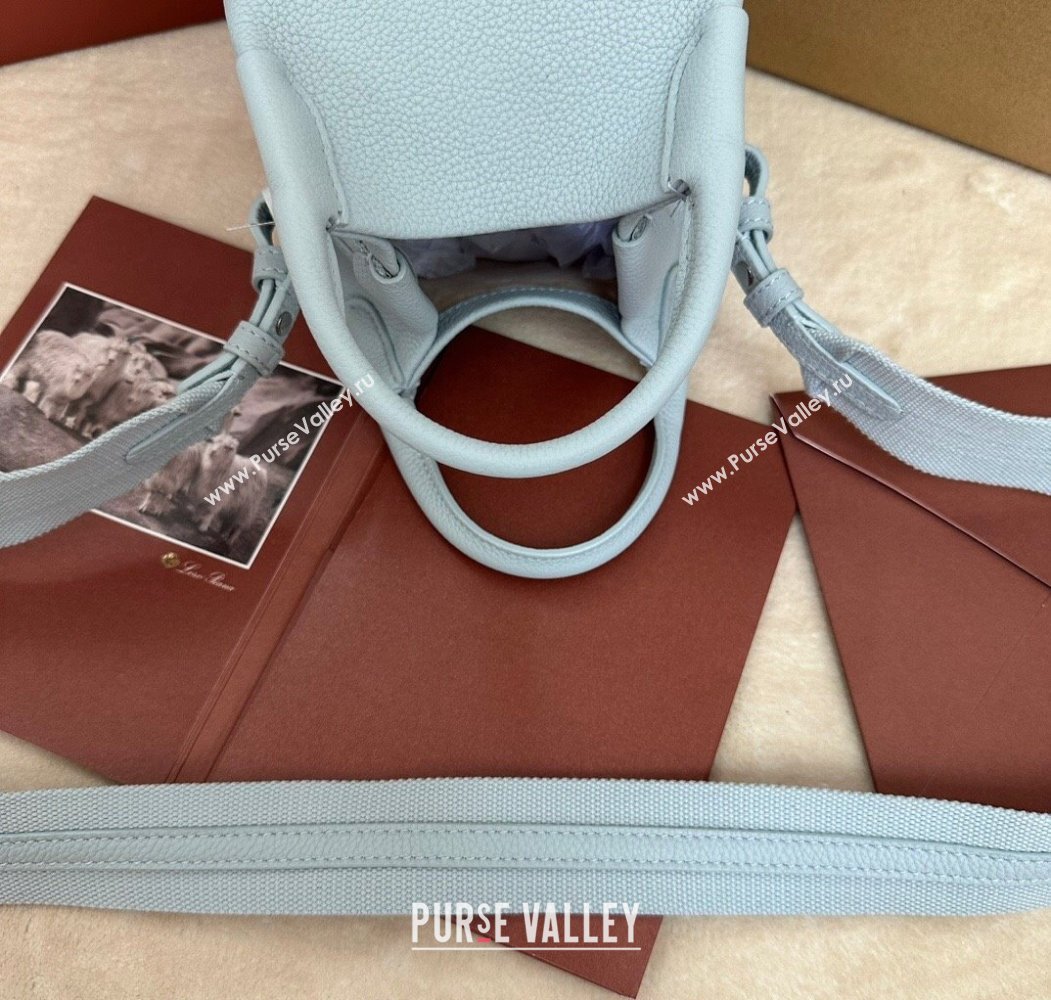 Loro Piana Small Bale Bucket Bag in Grained Calfskin Leather Light Blue 2025 0925 (XLU-250925058)