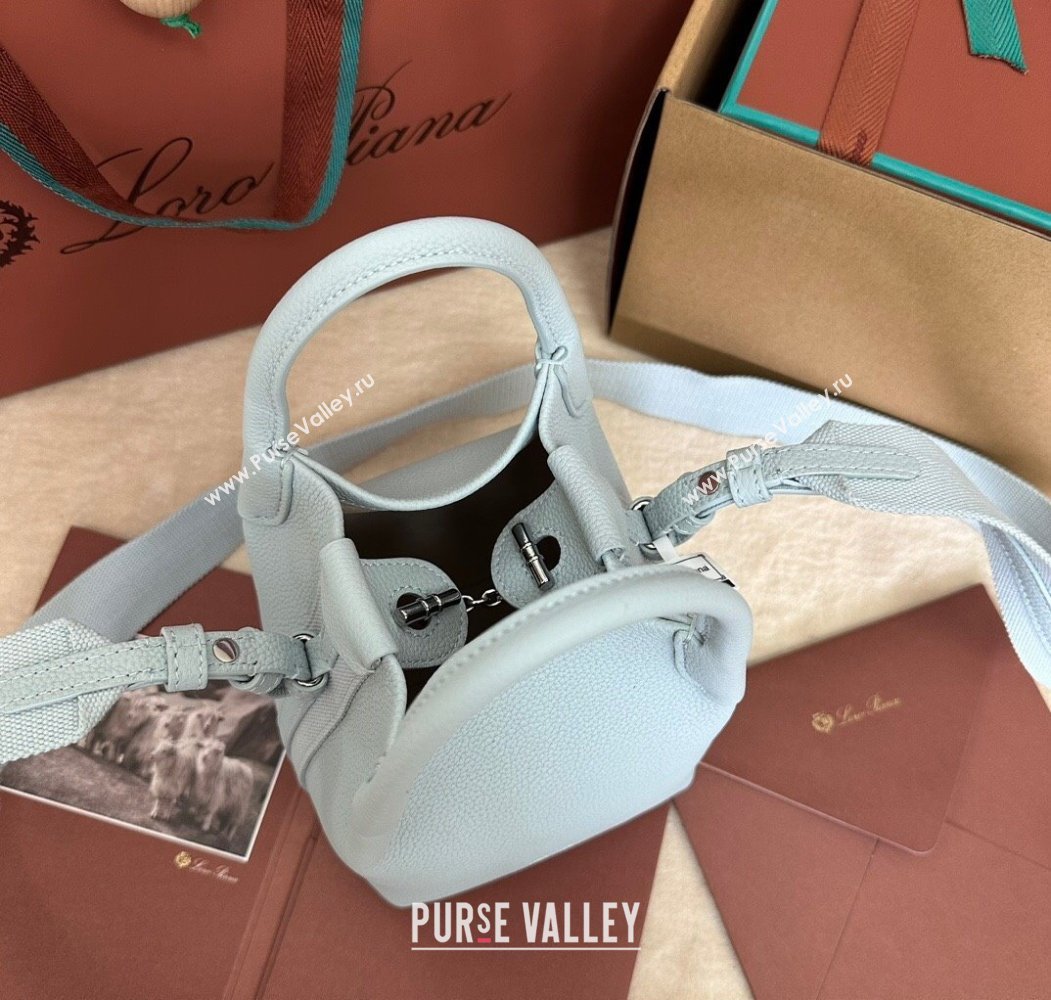Loro Piana Small Bale Bucket Bag in Grained Calfskin Leather Light Blue 2025 0925 (XLU-250925058)