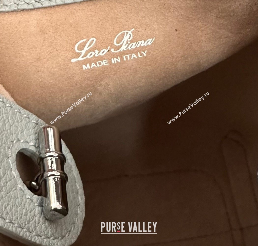 Loro Piana Small Bale Bucket Bag in Grained Calfskin Leather Light Blue 2025 0925 (XLU-250925058)