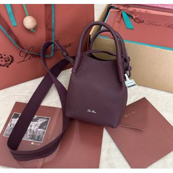 Loro Piana Small Bale Bucket Bag in Grained Calfskin Leather Ormosia Red 2025 0925 (XLU-250925059)