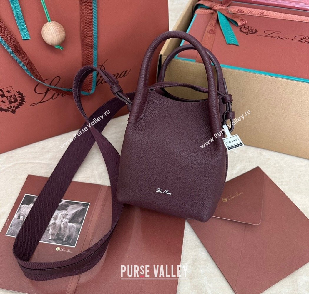 Loro Piana Small Bale Bucket Bag in Grained Calfskin Leather Ormosia Red 2025 0925 (XLU-250925059)