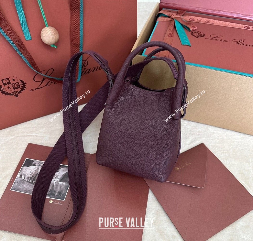 Loro Piana Small Bale Bucket Bag in Grained Calfskin Leather Ormosia Red 2025 0925 (XLU-250925059)