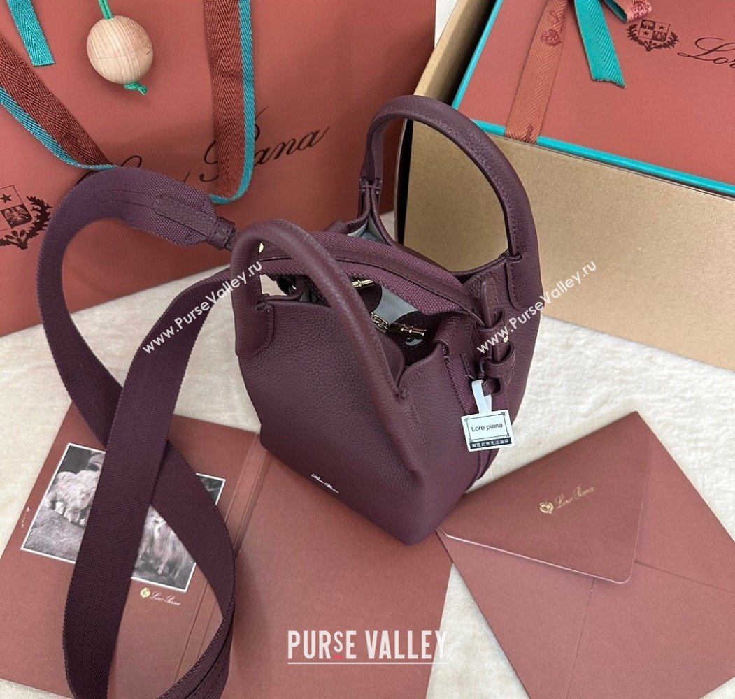 Loro Piana Small Bale Bucket Bag in Grained Calfskin Leather Ormosia Red 2025 0925 (XLU-250925059)
