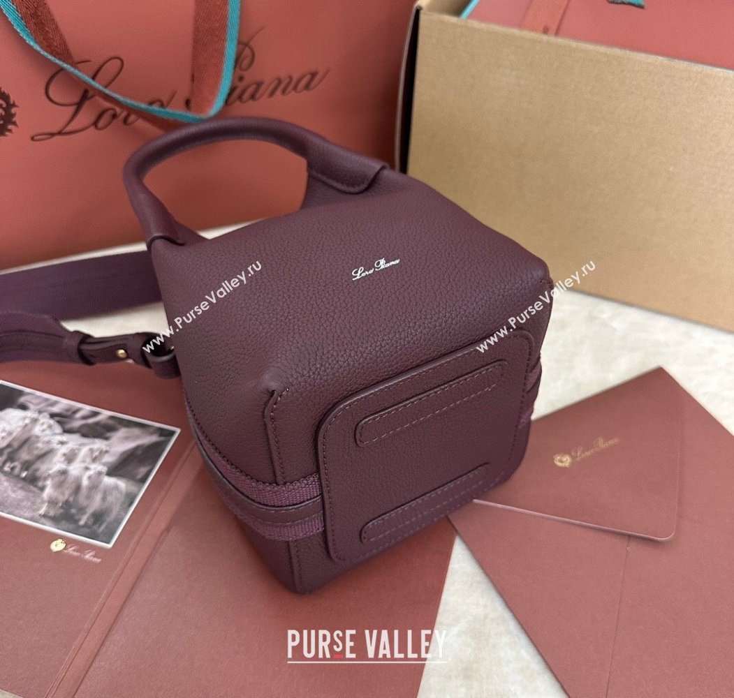 Loro Piana Small Bale Bucket Bag in Grained Calfskin Leather Ormosia Red 2025 0925 (XLU-250925059)