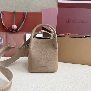 Loro Piana Micro Bale Bucket Bag in Grained Nubuck Grey 2025 0925 (XLU-250925049)