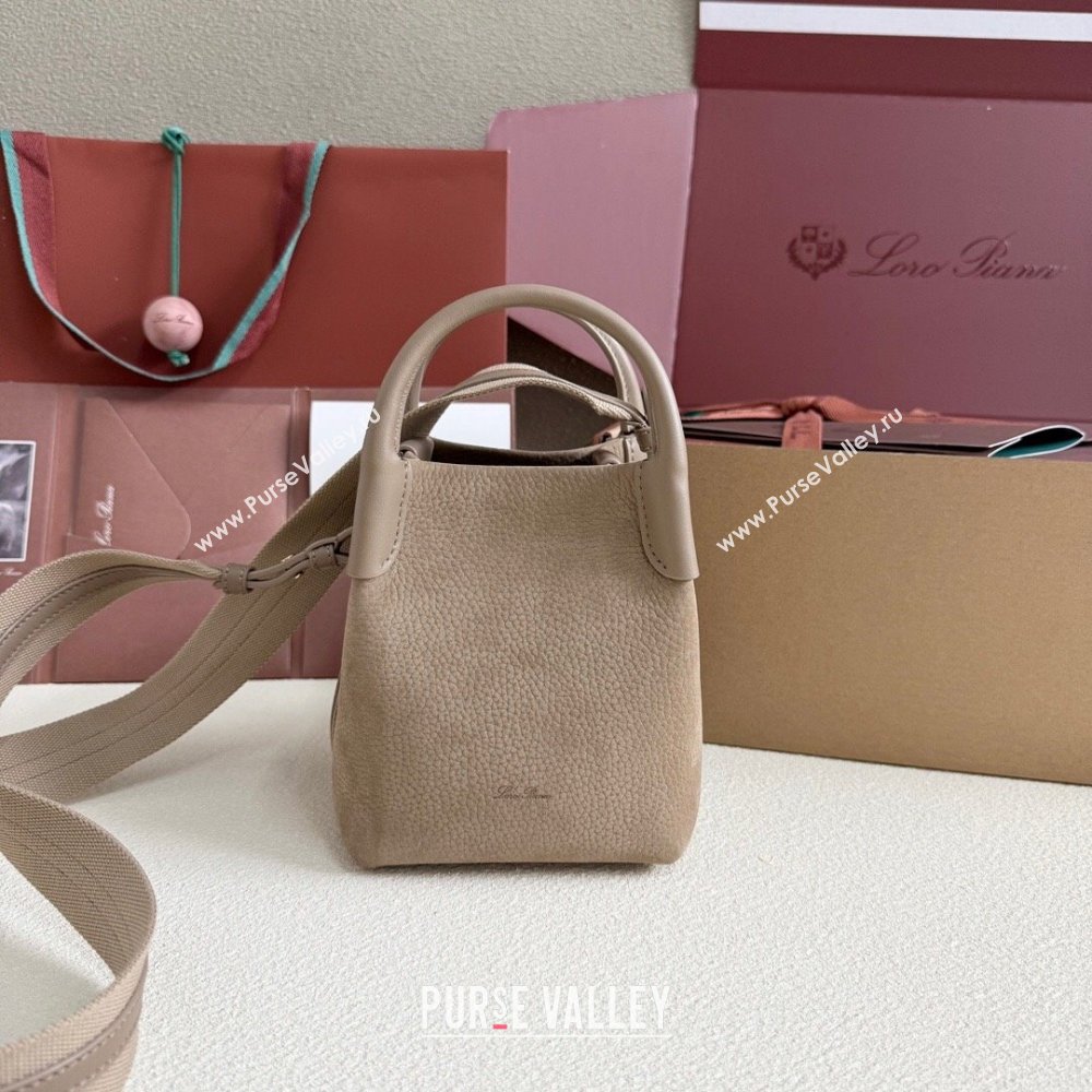 Loro Piana Micro Bale Bucket Bag in Grained Nubuck Grey 2025 0925 (XLU-250925049)