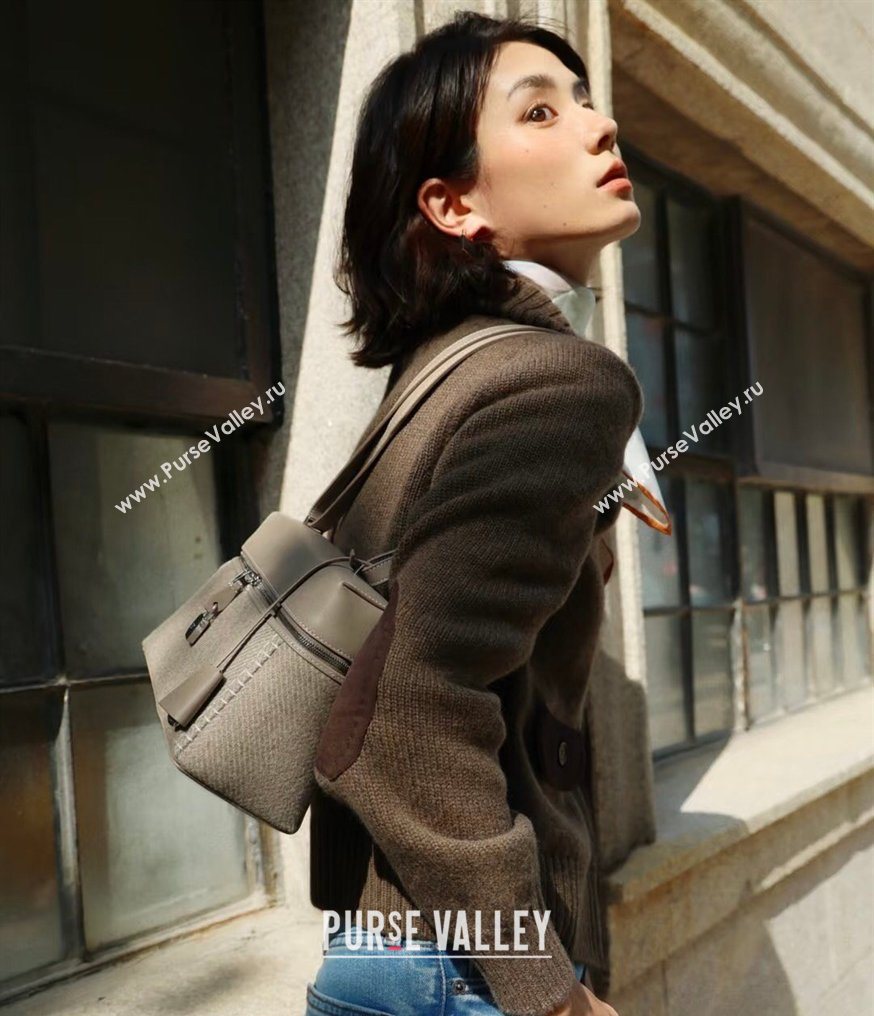 Loro Piana LP Extra Bag L27 in Cashmere and Leather Grey 2026 FAQ2800 (BF-260408045)