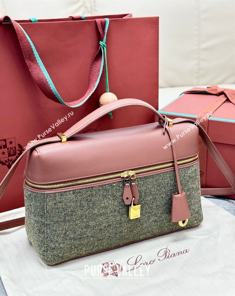 Loro Piana LP Extra Bag L27 in Tweed and Leather Brown/Grey 2026 FAO2841 (BF-260408047)