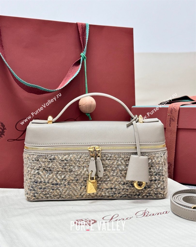 Loro Piana LP Extra Bag L23 in Tweed and Leather Dove Grey 2026 FAQ2126 (BF-260408063)