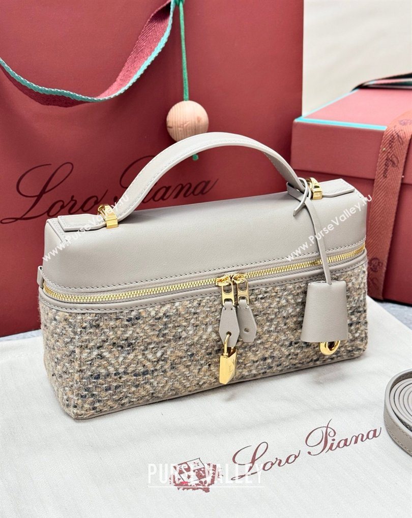 Loro Piana LP Extra Bag L23 in Tweed and Leather Dove Grey 2026 FAQ2126 (BF-260408063)