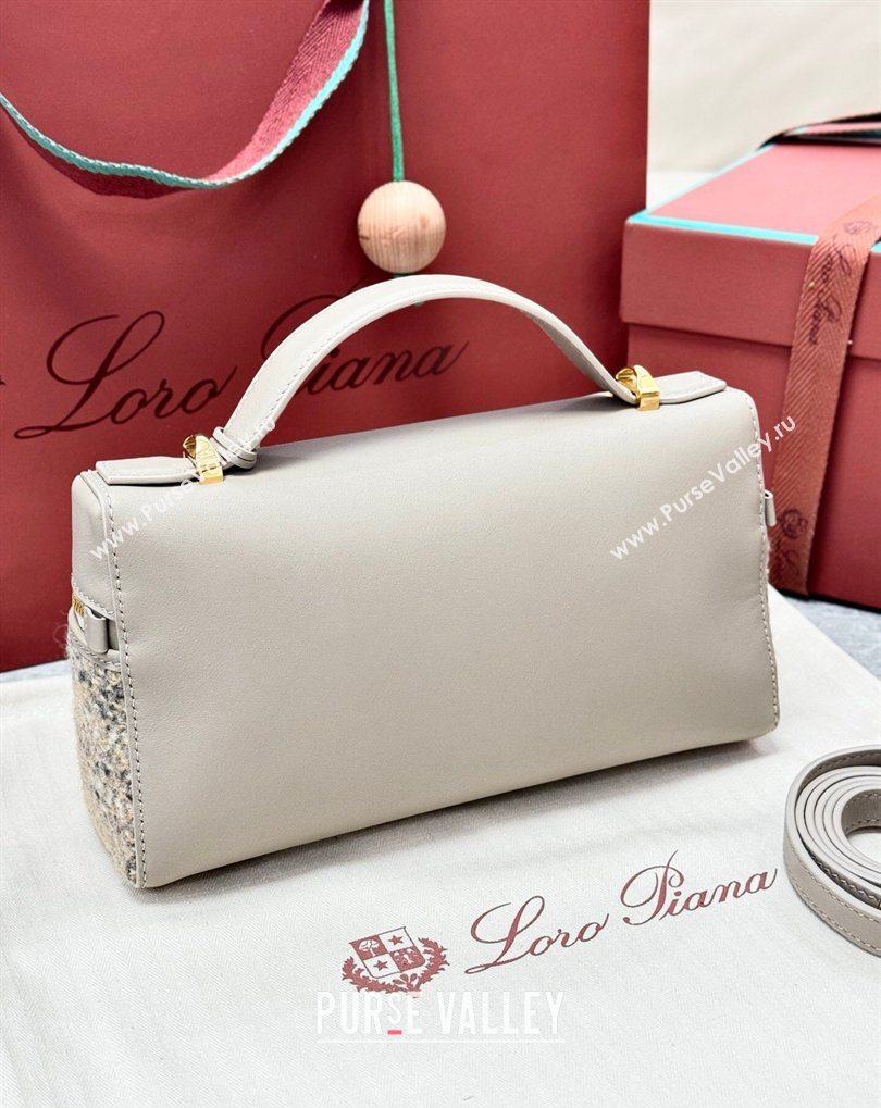Loro Piana LP Extra Bag L23 in Tweed and Leather Dove Grey 2026 FAQ2126 (BF-260408063)