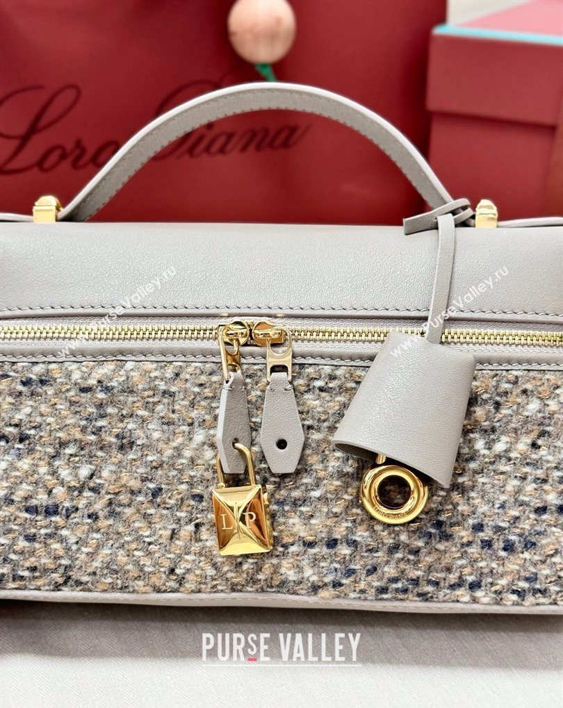 Loro Piana LP Extra Bag L23 in Tweed and Leather Dove Grey 2026 FAQ2126 (BF-260408063)