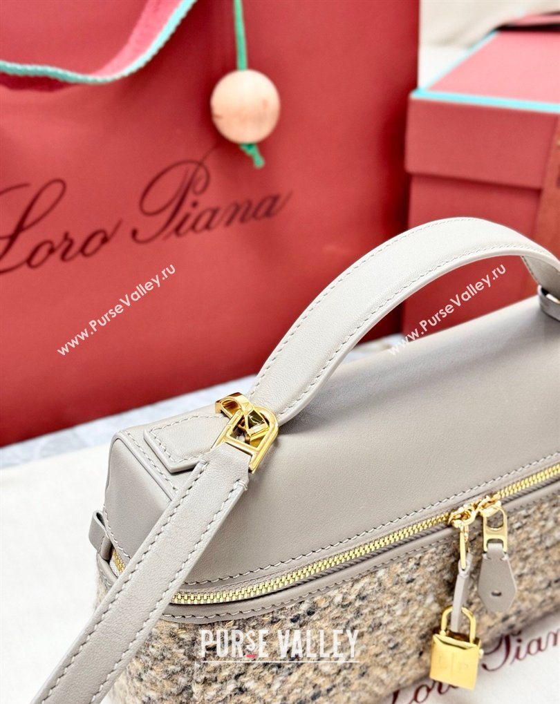 Loro Piana LP Extra Bag L23 in Tweed and Leather Dove Grey 2026 FAQ2126 (BF-260408063)