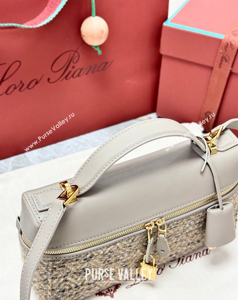 Loro Piana LP Extra Bag L23 in Tweed and Leather Dove Grey 2026 FAQ2126 (BF-260408063)
