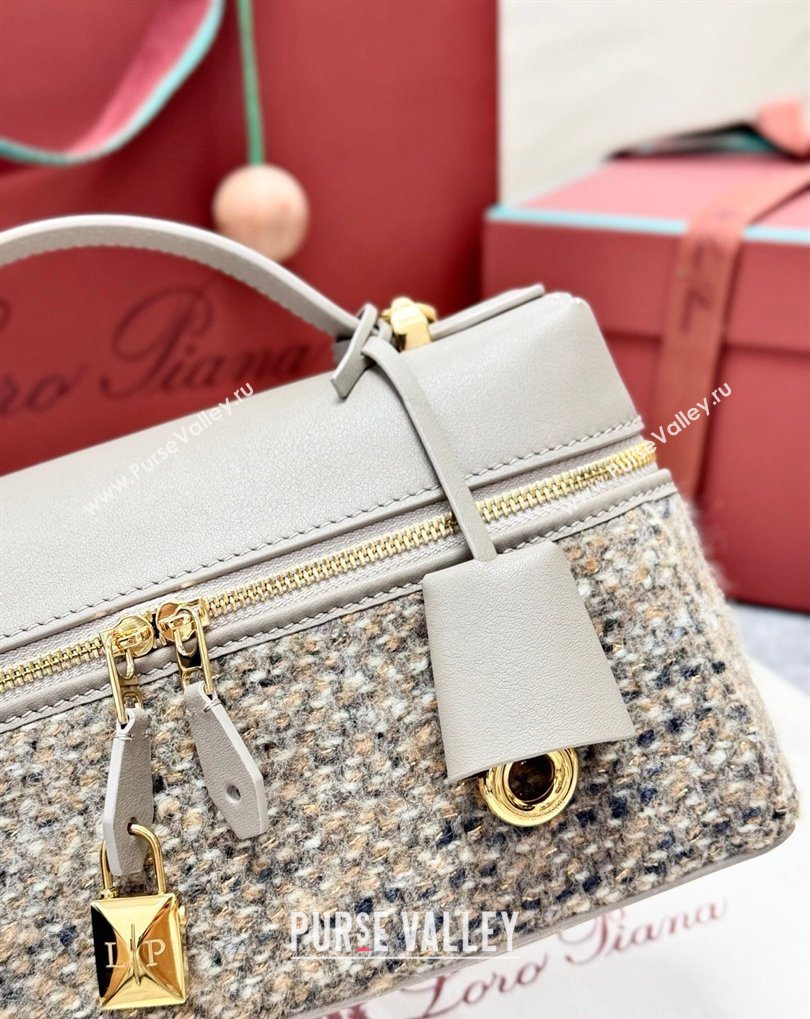 Loro Piana LP Extra Bag L23 in Tweed and Leather Dove Grey 2026 FAQ2126 (BF-260408063)