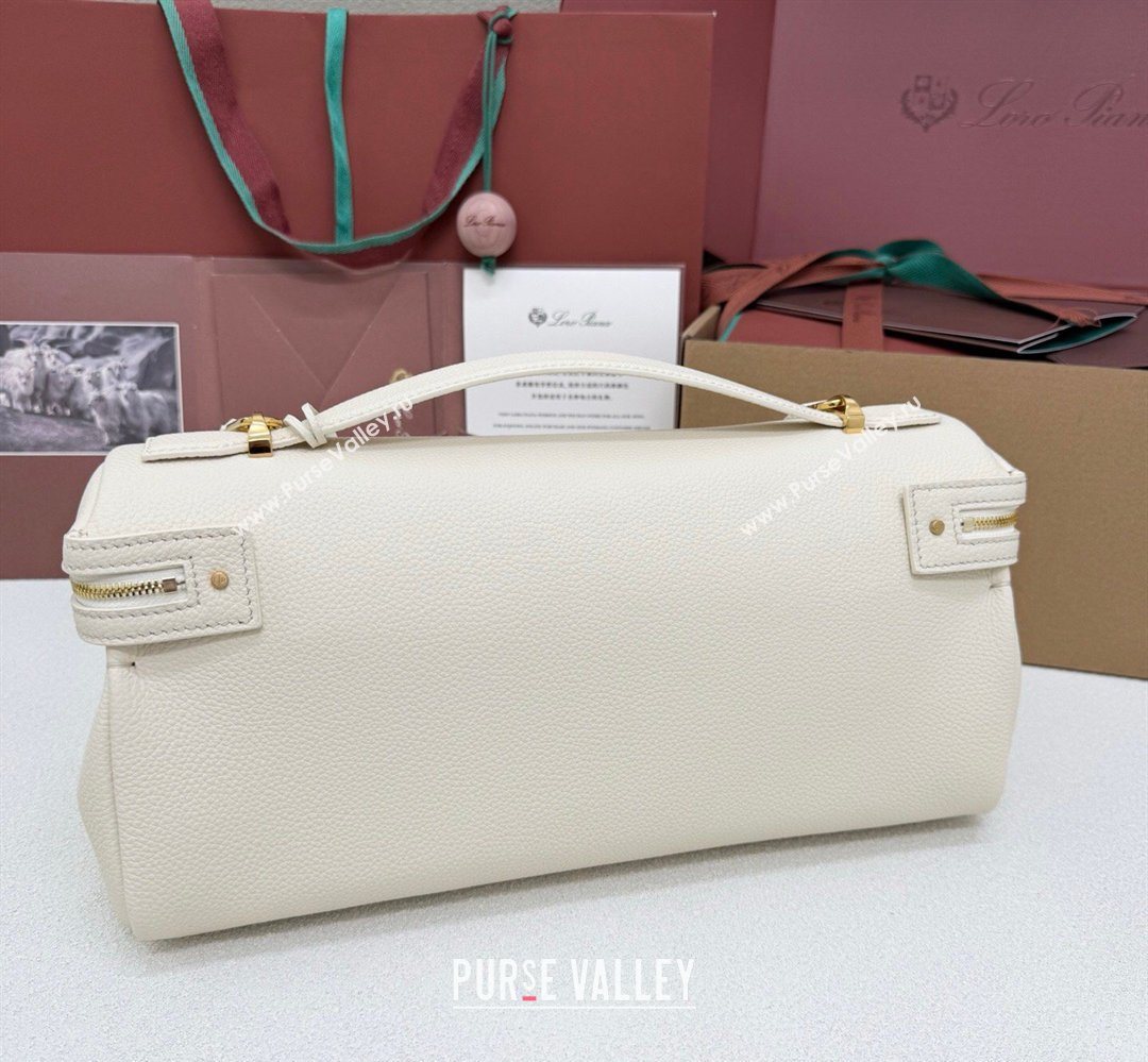 Loro Piana LP Extra Softy Bag L33 in Grained Leather White 2026 FAQ6591 (MHUI-260408005)