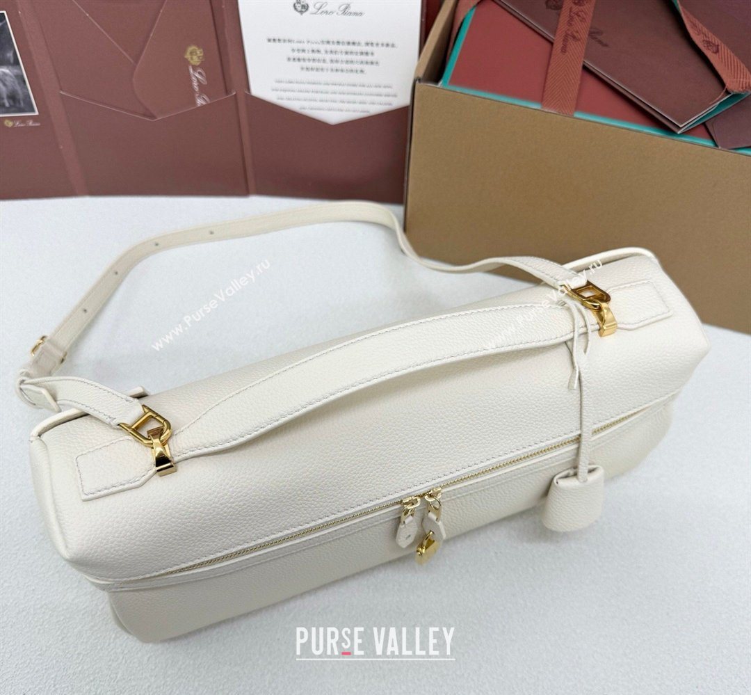 Loro Piana LP Extra Softy Bag L33 in Grained Leather White 2026 FAQ6591 (MHUI-260408005)