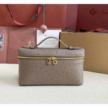 Loro Piana LP Extra Pocket Pouch L19 in Ostrich Embossed Leather Taupe/Gold 2026 FAI8393 (YY-260408014)