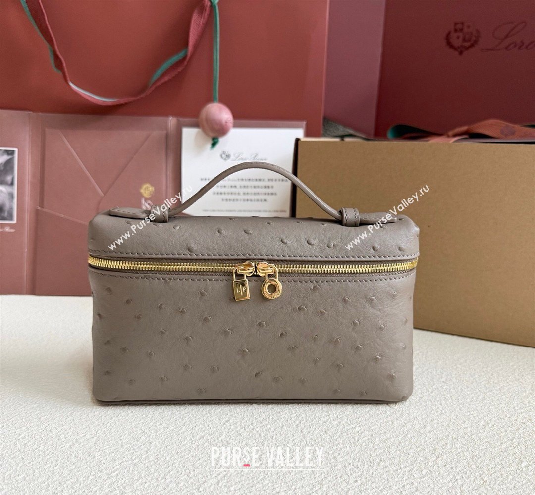 Loro Piana LP Extra Pocket Pouch L19 in Ostrich Embossed Leather Taupe/Gold 2026 FAI8393 (YY-260408014)