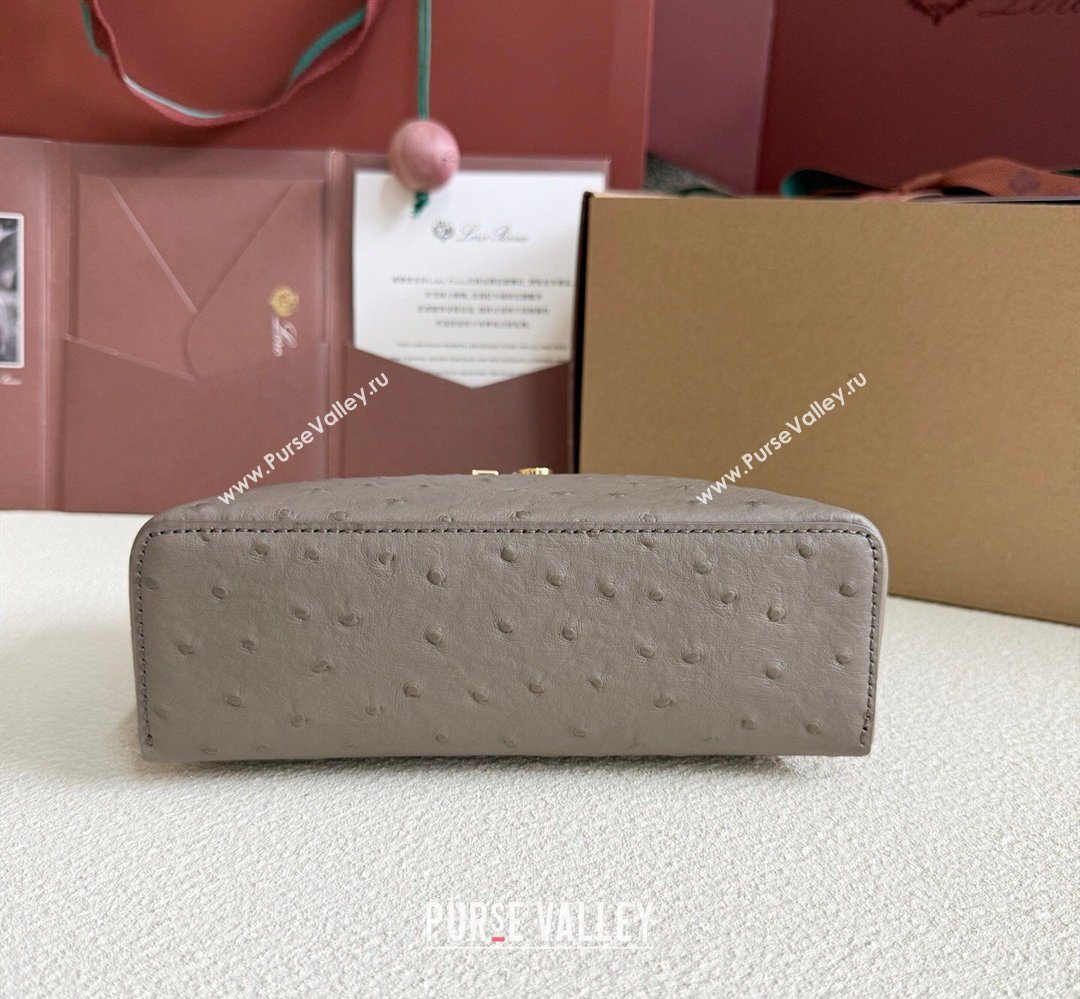 Loro Piana LP Extra Pocket Pouch L19 in Ostrich Embossed Leather Taupe/Gold 2026 FAI8393 (YY-260408014)